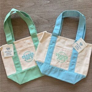 Trader Joe's Mini Canvas Tote Pastel in Mint and Sky Blue — Set of Two